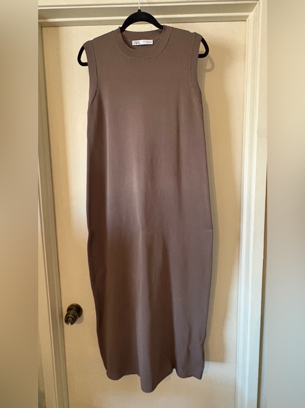 Zara Taupe Mink Sleeveless Ribbed Fine Knit Column Midi Dress M